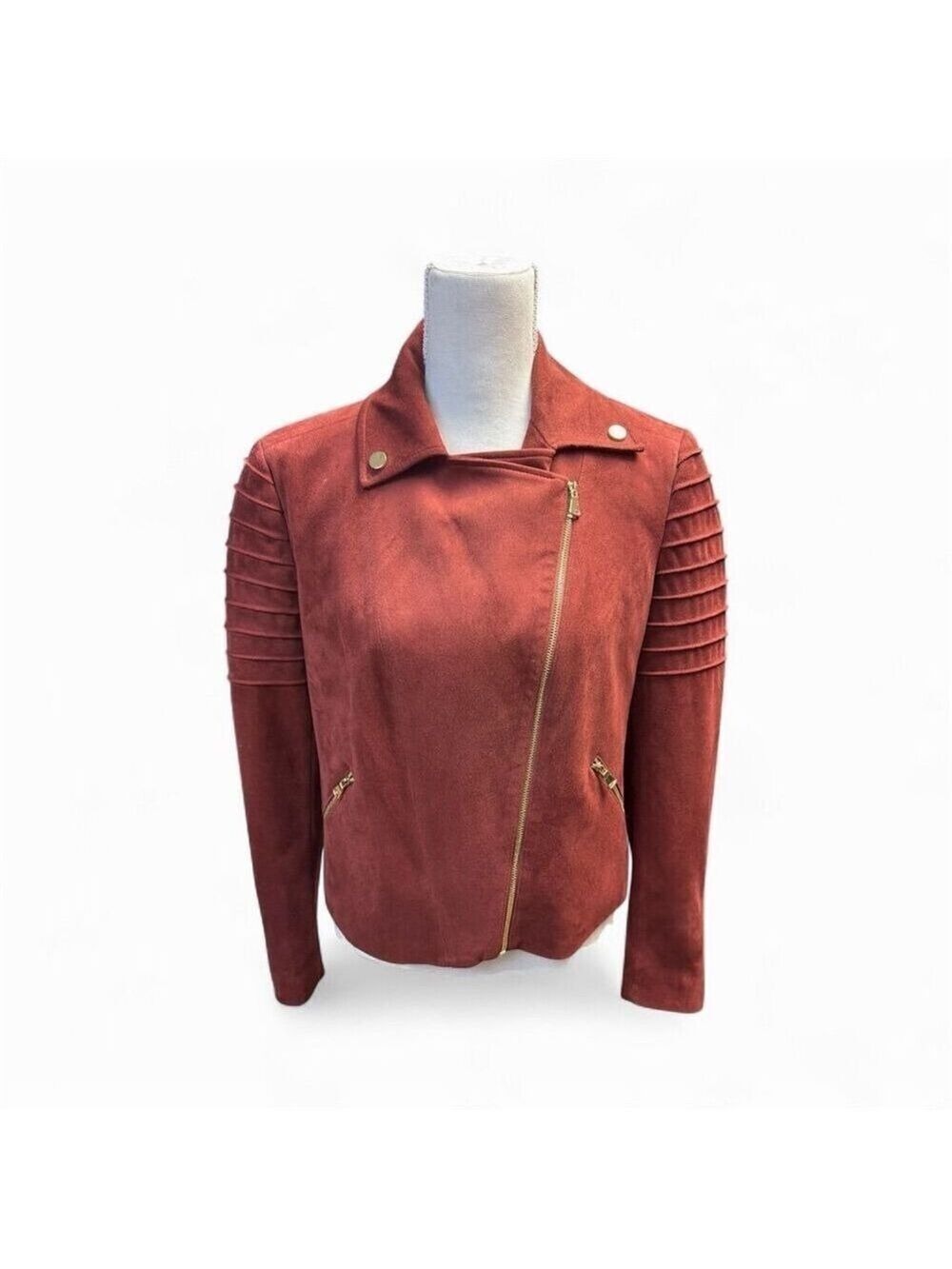 Rafaella Women's Petite Orange Faux Suede Lined Moto Jacket Size S Petite - Picture 2 of 13